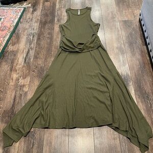 Anthropologie Green Asymmetrical Ruched Sundress
